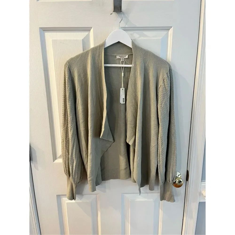 Essentials Milano Sage Green Waterfall Poet Sleeve Cardigan Sweater sz M NWT